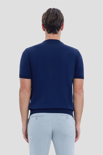 Erkek Lacivert Dar Kesim Slim Fit Viskon Triko Bisiklet Yaka Tişört