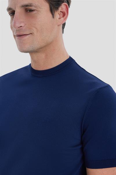 Erkek Lacivert Dar Kesim Slim Fit Viskon Triko Bisiklet Yaka Tişört