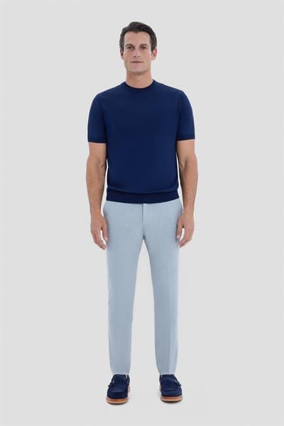 Erkek Lacivert Dar Kesim Slim Fit Viskon Triko Bisiklet Yaka Tişört