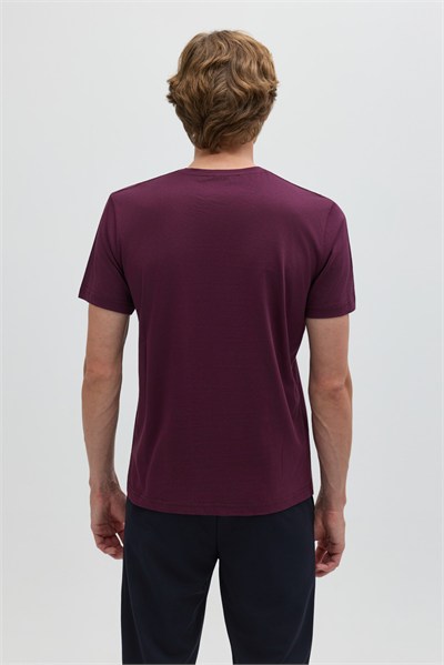 Bordo %100 Pamuk Bisiklet Yaka Düz Renk Basic T-Shirt