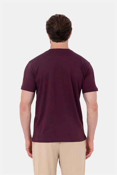 Bordo %100 Pamuk Bisiklet Yaka Düz Renk Basic T-Shirt