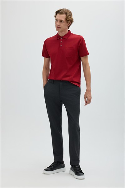 Bordo %100 Pamuk Cepli Polo Yaka T-shirt