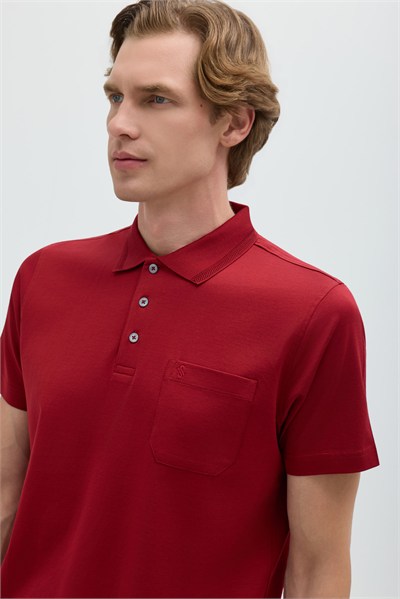 Bordo %100 Pamuk Cepli Polo Yaka T-shirt