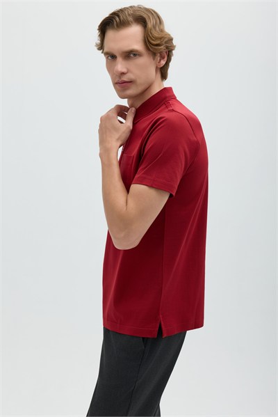 Bordo %100 Pamuk Cepli Polo Yaka T-shirt