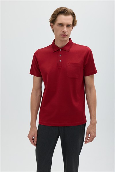 Bordo %100 Pamuk Cepli Polo Yaka T-shirt