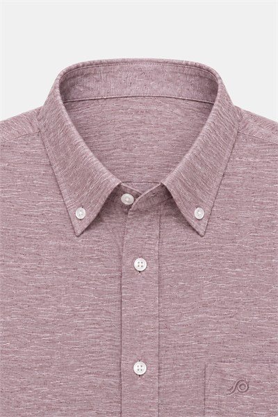 Bordo %100 Pamuk Düğmeli Yaka Regular Fit Cepli Kısa Kollu Gömlek 