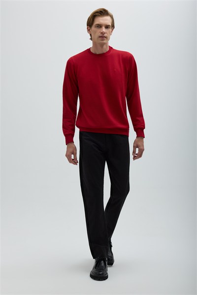 Bordo Bisiklet Yaka Basic Erkek Sweatshirt