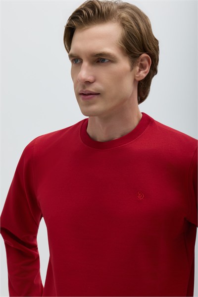 Bordo Bisiklet Yaka Basic Erkek Sweatshirt
