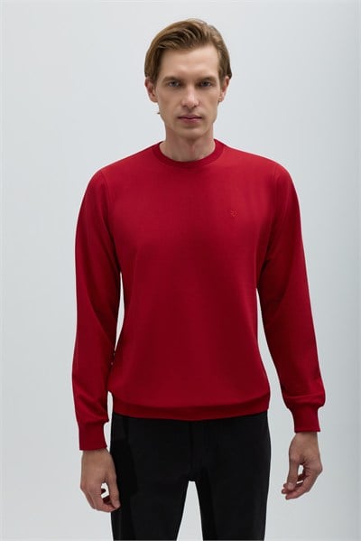 Bordo Bisiklet Yaka Basic Erkek Sweatshirt