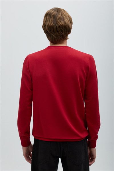 Bordo Bisiklet Yaka Basic Erkek Sweatshirt