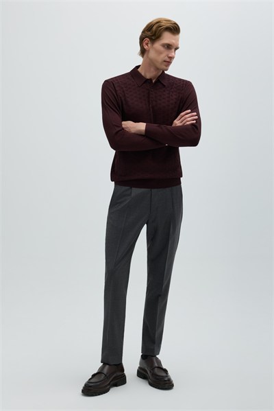 Bordo Düğmeli Polo Yaka Triko