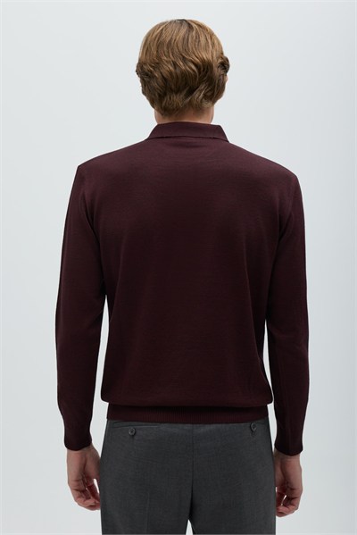 Bordo Düğmeli Polo Yaka Triko