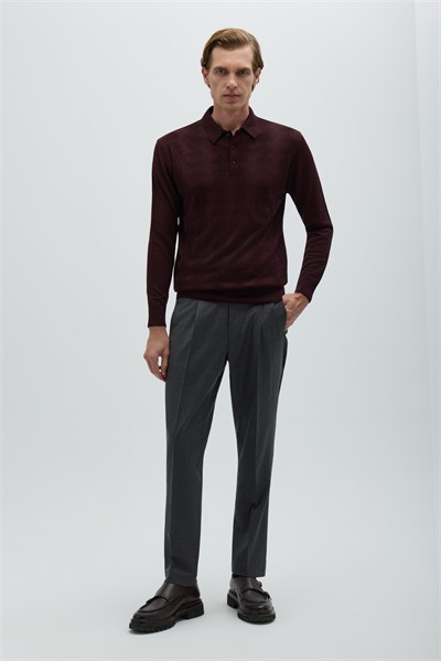 Bordo Düğmeli Polo Yaka Triko