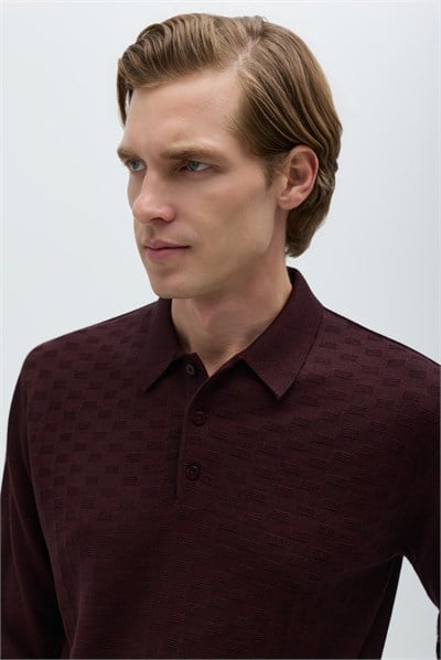 Bordo Düğmeli Polo Yaka Triko