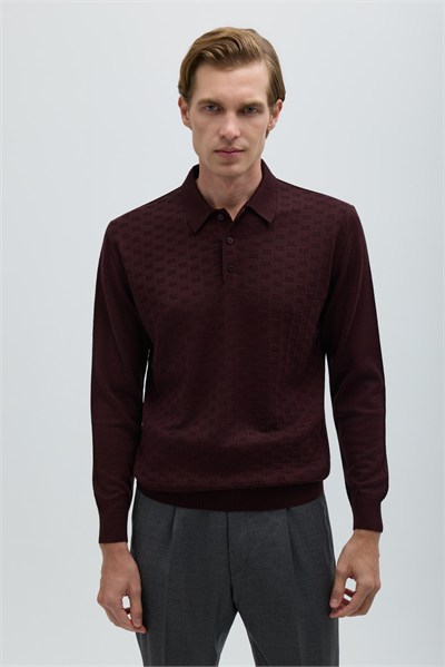 Bordo Düğmeli Polo Yaka Triko