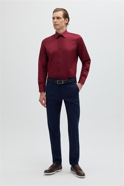 Bordo KLASİK YAKA REGULAR GÖMLEK
