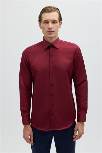 Bordo KLASİK YAKA REGULAR GÖMLEK