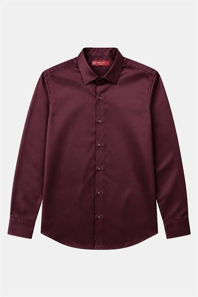 Bordo KLASİK YAKA REGULAR GÖMLEK