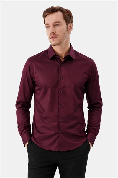 Bordo KLASİK YAKA REGULAR GÖMLEK
