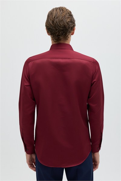 Bordo KLASİK YAKA REGULAR GÖMLEK