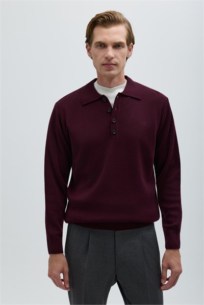 Bordo POLO YAKA 4 DÜĞMELİ NAKIŞLI TRİKO KAZAK
