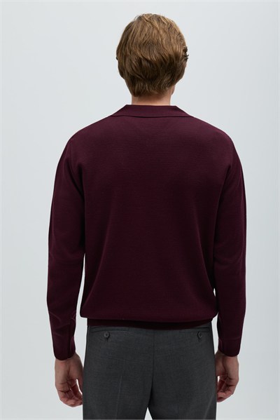 Bordo POLO YAKA 4 DÜĞMELİ NAKIŞLI TRİKO KAZAK