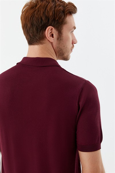 Bordo Regular Fit Göğüs Nakış Detaylı Polo Yaka Triko T-shirt