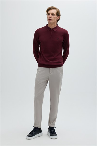 Bordo Regular Fit Pamuklu Polo Yaka Triko Kazak