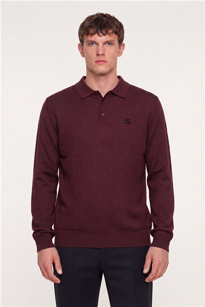 Bordo SABRİ ÖZEL DÜĞMELİ YAKA KAZAK