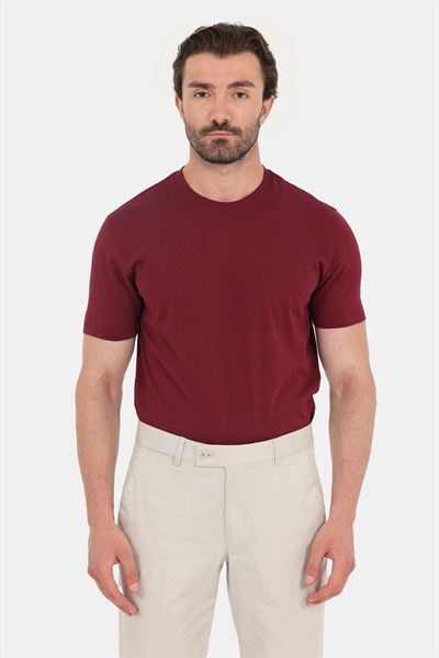Bordo %100 Pamuk Regular Fit Bisiklet Yaka Basic T-shirt