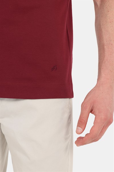 Bordo %100 Pamuk Regular Fit Bisiklet Yaka Basic T-shirt
