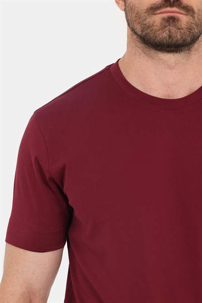 Bordo %100 Pamuk Regular Fit Bisiklet Yaka Basic T-shirt