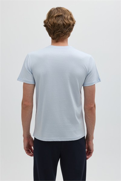 Buz Mavi %100 Pamuk Bisiklet Yaka Düz Renk Basic T-Shirt