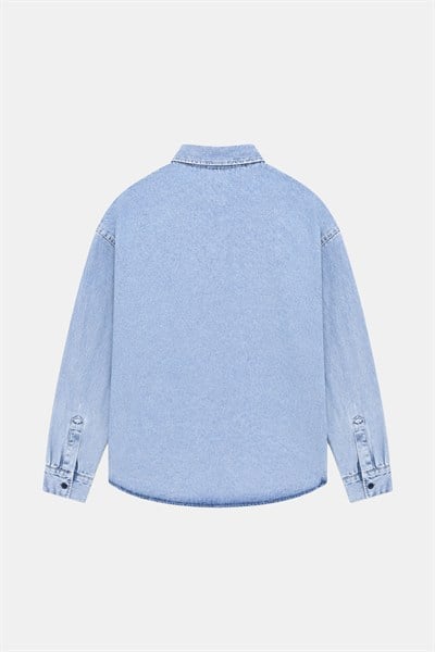 Buz Mavisi Regular Fit Pamuk Cepli Uzun Kollu Denim Ceket Gömlek