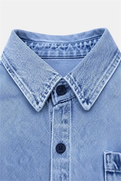 Buz Mavisi Regular Fit Pamuk Cepli Uzun Kollu Denim Ceket Gömlek