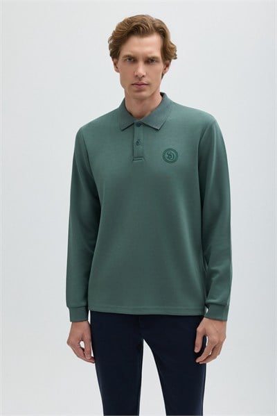 Çağla Yeşili Regular Fit Polo Yaka Erkek Sweatshirt