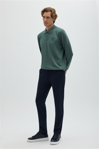 Çağla Yeşili Regular Fit Polo Yaka Erkek Sweatshirt