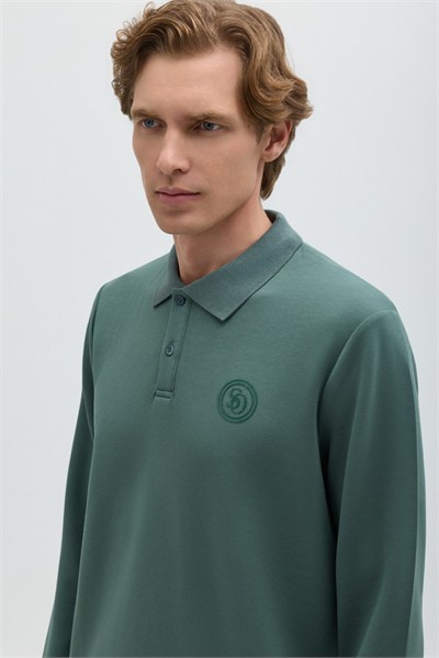 Çağla Yeşili Regular Fit Polo Yaka Erkek Sweatshirt