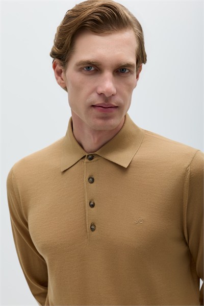 Camel POLO YAKA 3 DÜĞMELİ TRİKO KAZAK