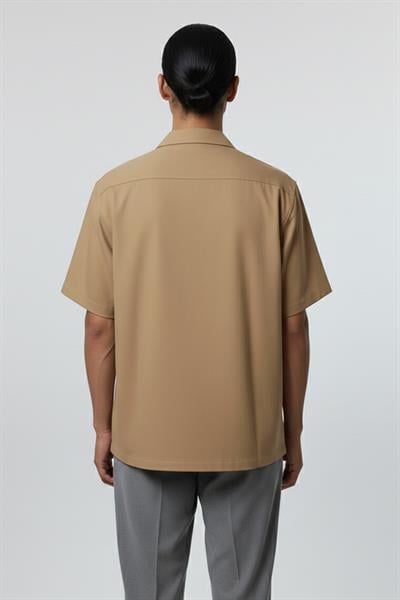 Giotelli Camel Standart Fit %100 Keten Apaş Yaka Erkek Gömlek