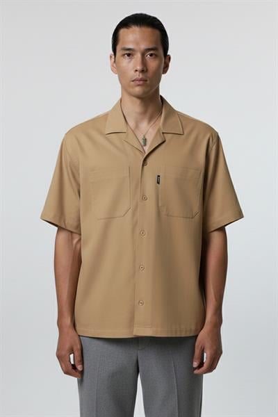 Giotelli Camel Standart Fit %100 Keten Apaş Yaka Erkek Gömlek