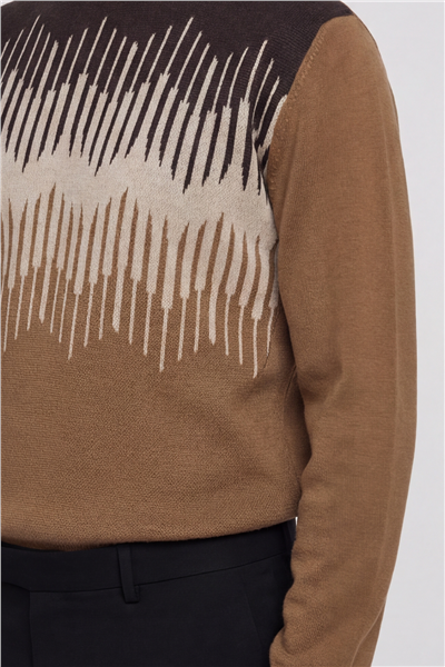 Erkek Camel Normal Kesim Regular Fit Yünlü Dokuma Triko Kazak