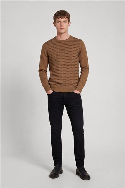 Erkek Camel Normal Kesim Regular Fit Yünlü Standart Boy Dokuma Triko Kazak