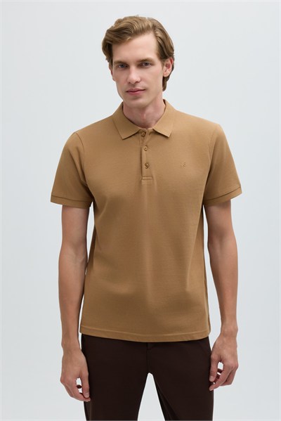 Cappuccino %100 Pamuk Regular Fit Klasik Polo Yaka T-shirt