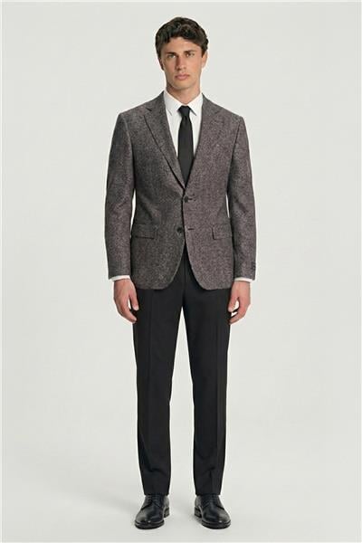 Erkek Antrasit Normal Kesim Regular Fit Viskon Dokuma Fleto Kapaklı Cep Klasik Yaka 4 Drop Klasik Ceket
