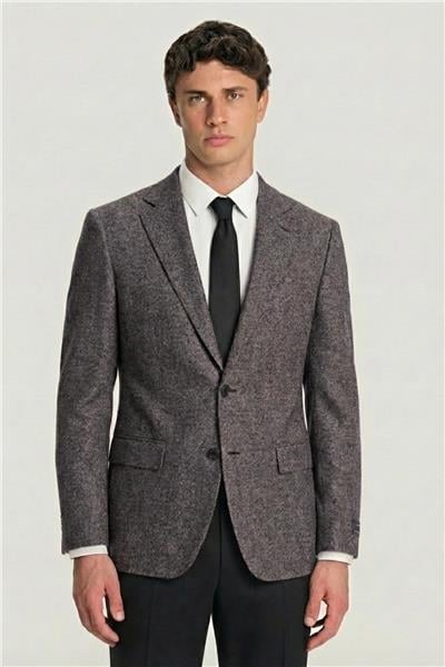 Erkek Antrasit Normal Kesim Regular Fit Viskon Dokuma Fleto Kapaklı Cep Klasik Yaka 4 Drop Klasik Ceket