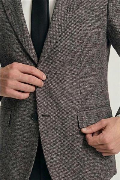 Erkek Antrasit Normal Kesim Regular Fit Viskon Dokuma Fleto Kapaklı Cep Klasik Yaka 4 Drop Klasik Ceket