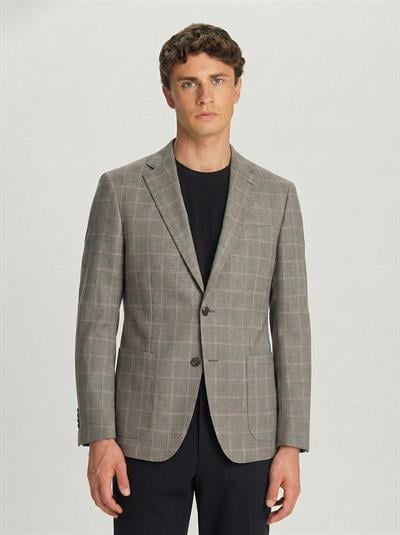 Kahve Regular Fit Pamuklu Mono Yaka Ekose Desenli Ceket