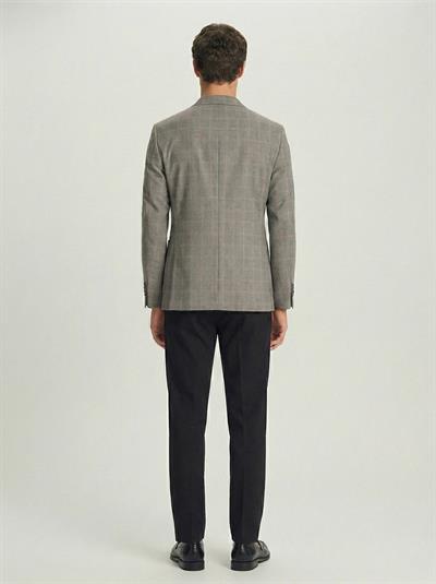 Kahve Regular Fit Pamuklu Mono Yaka Ekose Desenli Ceket