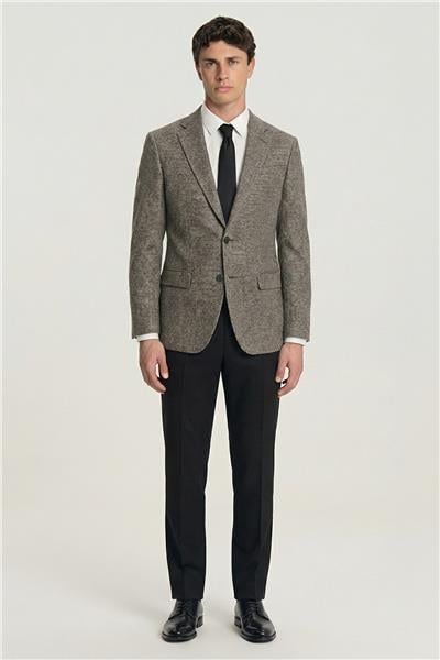 Erkek Kahve Normal Kesim Regular Fit Viskon Dokuma Fleto Kapaklı Cep Klasik Yaka 4 Drop Klasik Ceket